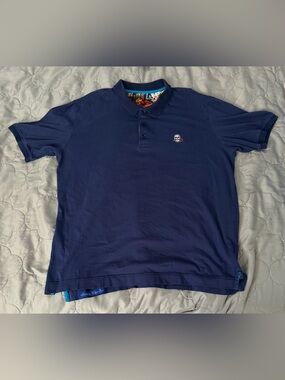 Robert Graham Skull Polo With Rose Large Classic Fit Navy Blue